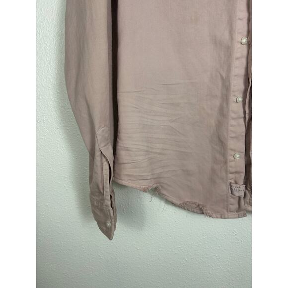 Frank & Eileen Italian Denim Button Down Distressed Shirt Dusty Pink Small - Picture 4 of 6